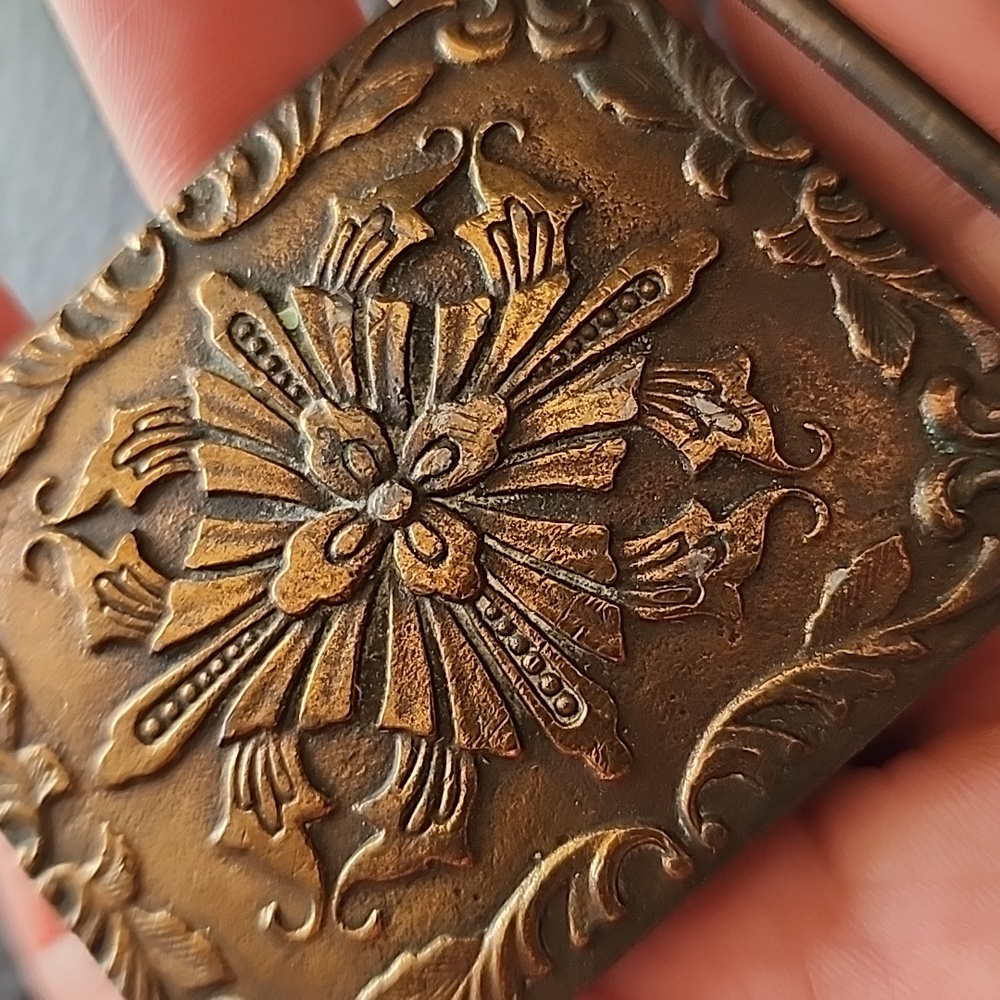 Vintage Floral Brass ODEN Belt Buckle